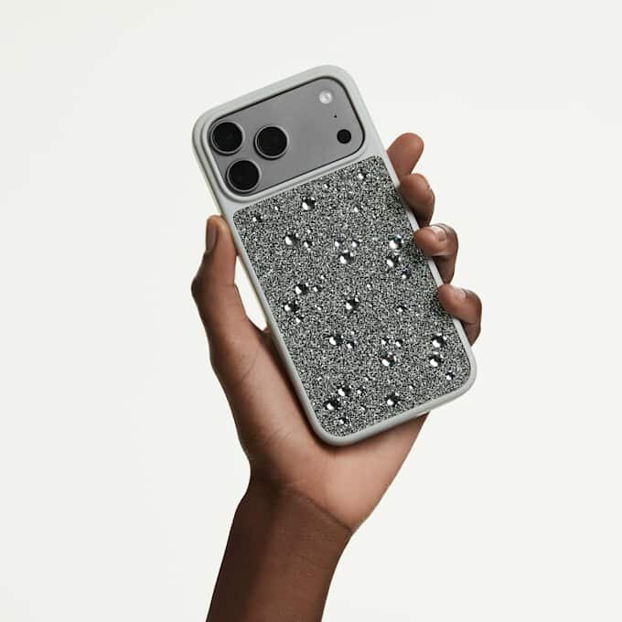 Capa para smartphone com cristais de face plana, iPhone® 17 Pro Max, tom prateado Capa para smartphone com cristais de face plana, iPhone® 17 Pro Max, tom prateado