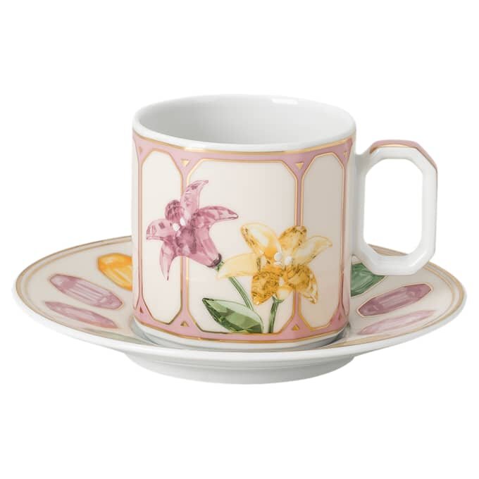Chávena de café expresso Idyllia com pires, em porcelana, com motivo em cristal, cor de limão, multicolorida Chávena de café expresso Idyllia com pires, em porcelana, com motivo em cristal, cor de limão, multicolorida