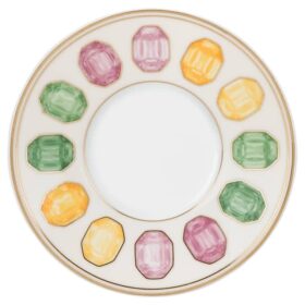 Chávena de café expresso Idyllia com pires, em porcelana, com motivo em cristal, cor de limão, multicolorida