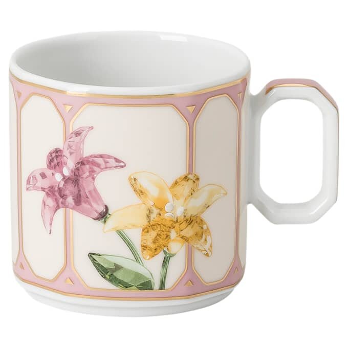 Chávena de café expresso Idyllia com pires, em porcelana, com motivo em cristal, cor de limão, multicolorida Chávena de café expresso Idyllia com pires, em porcelana, com motivo em cristal, cor de limão, multicolorida