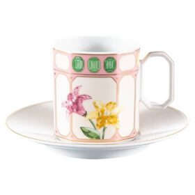 Chávena de café Idyllia com pires, em porcelana, com motivo em cristal, flores, multicolorida