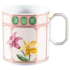 Chávena de café Idyllia com pires, em porcelana, com motivo em cristal, flores, multicolorida