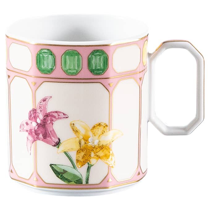 Chávena de café Idyllia com pires, em porcelana, com motivo em cristal, flores, multicolorida Chávena de café Idyllia com pires, em porcelana, com motivo em cristal, flores, multicolorida