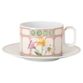 Chávena de chá Idyllia com pires, em porcelana, com motivo de cristal, bouquet, multicolorida