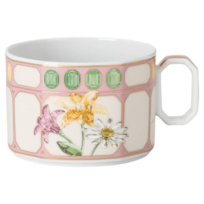 Chávena de chá Idyllia com pires, em porcelana, com motivo de cristal, bouquet, multicolorida Chávena de chá Idyllia com pires, em porcelana, com motivo de cristal, bouquet, multicolorida