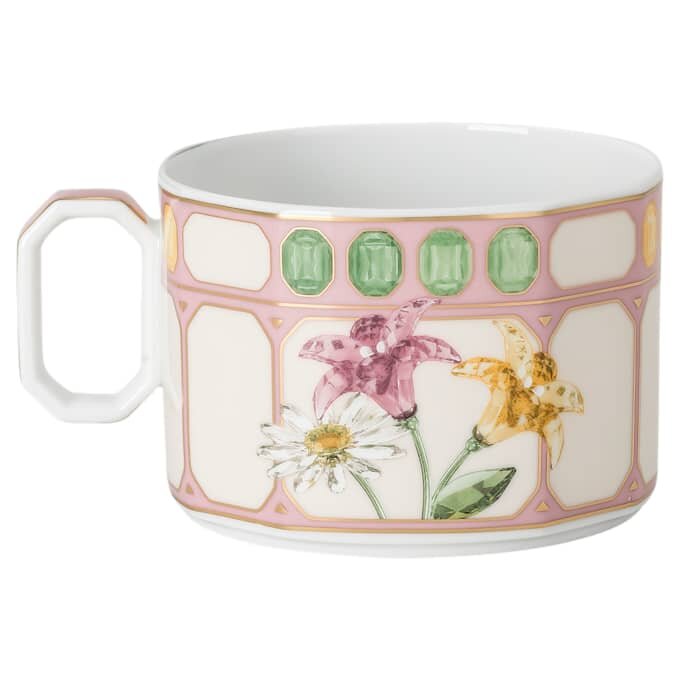 Chávena de chá Idyllia com pires, em porcelana, com motivo de cristal, bouquet, multicolorida Chávena de chá Idyllia com pires, em porcelana, com motivo de cristal, bouquet, multicolorida