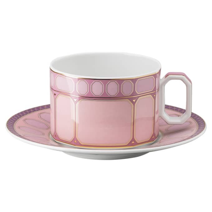 Chávena de chá Signum com pires, em porcelana, cor-de-rosa Chávena de chá Signum com pires, em porcelana, cor-de-rosa