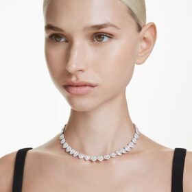 Colar Ariana Grande X Swarovski com cortes mistos, coração, branco, banhado a ródio