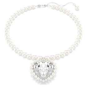 Colar Ariana Grande X Swarovski com pérola de cristal, corte em coração, coração, branco, banhado a ródio
