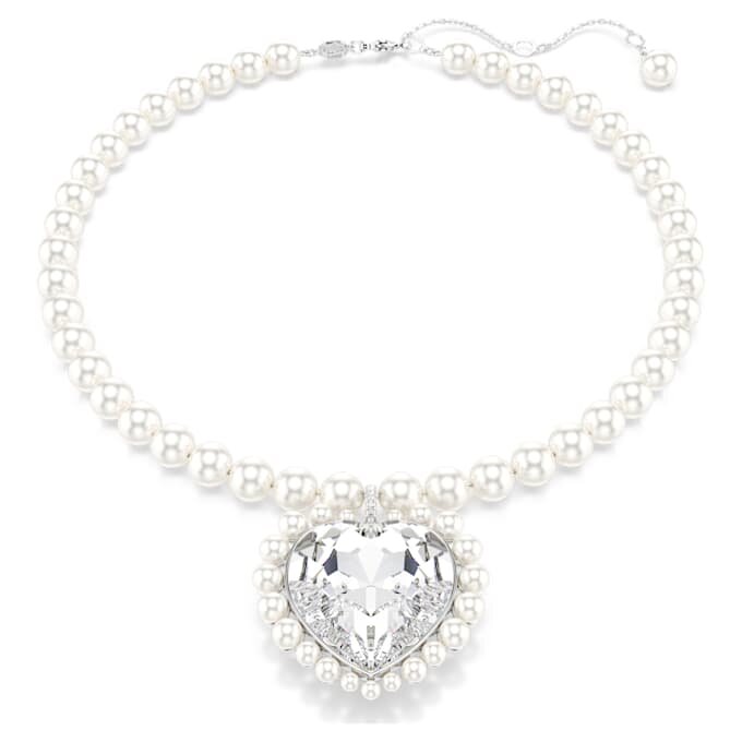 Colar Ariana Grande X Swarovski com pérola de cristal, corte em coração, coração, branco, banhado a ródio Colar Ariana Grande X Swarovski com pérola de cristal, corte em coração, coração, branco, banhado a ródio