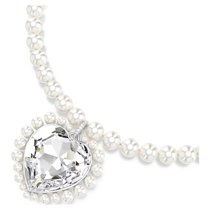 Colar Ariana Grande X Swarovski com pérola de cristal, corte em coração, coração, branco, banhado a ródio Colar Ariana Grande X Swarovski com pérola de cristal, corte em coração, coração, branco, banhado a ródio