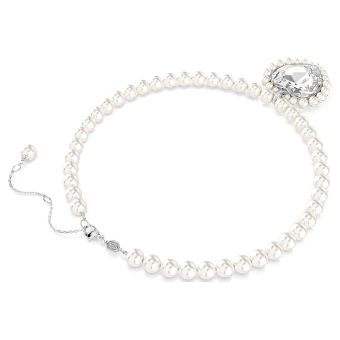 Colar Ariana Grande X Swarovski com pérola de cristal, corte em coração, coração, branco, banhado a ródio Colar Ariana Grande X Swarovski com pérola de cristal, corte em coração, coração, branco, banhado a ródio