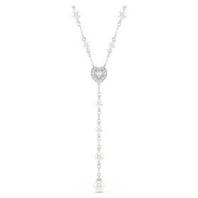 Colar Ariana Grande X Swarovski Y com cortes mistos, pérola de cristal, coração, branco, banhado a ródio