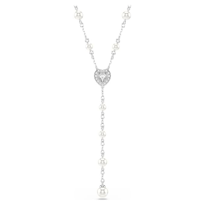 Colar Ariana Grande X Swarovski Y com cortes mistos, pérola de cristal, coração, branco, banhado a ródio Colar Ariana Grande X Swarovski Y com cortes mistos, pérola de cristal, coração, branco, banhado a ródio