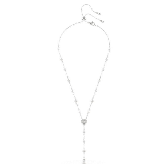 Colar Ariana Grande X Swarovski Y com cortes mistos, pérola de cristal, coração, branco, banhado a ródio Colar Ariana Grande X Swarovski Y com cortes mistos, pérola de cristal, coração, branco, banhado a ródio