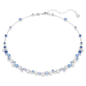 Colar Constella com cortes mistos, azul, banhado a ródio