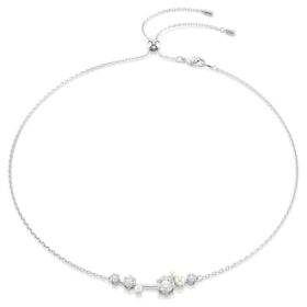 Colar Constella com pérola de cristal, cortes redondos, branco, banhado a ródio