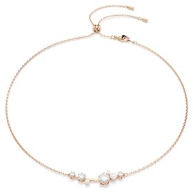 Colar Constella com pérolas de cristal, cortes redondos, branco, banhado a ouro rosa