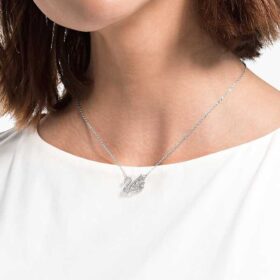 Colar de cisne «Dancing Swan», branco, banhado a ródio