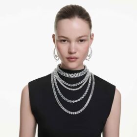 Colar em camadas Millenia com cortes mistos, branco, banhado a ródio Colar em camadas Millenia com cortes mistos, branco, banhado a ródio