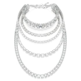Colar em camadas Millenia com cortes mistos, branco, banhado a ródio Colar em camadas Millenia com cortes mistos, branco, banhado a ródio