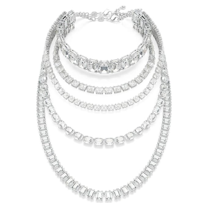 Colar em camadas Millenia com cortes mistos, branco, banhado a ródio Colar em camadas Millenia com cortes mistos, branco, banhado a ródio