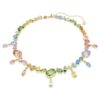 Colar Gema com cortes mistos, cristais pendentes, multicolorido, banhado a dourado Colar Gema com cortes mistos, cristais pendentes, multicolorido, banhado a dourado