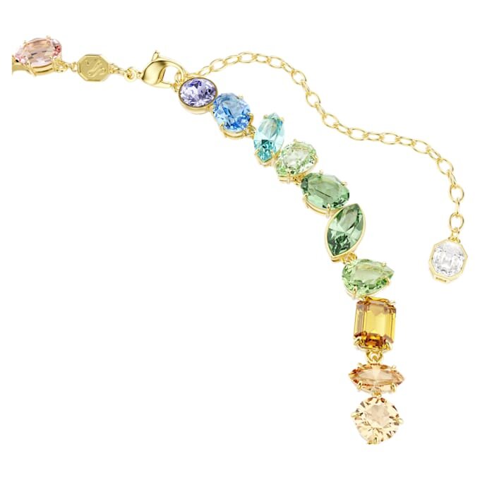 Colar Gema com cortes mistos, cristais pendentes, multicolorido, banhado a dourado Colar Gema com cortes mistos, cristais pendentes, multicolorido, banhado a dourado