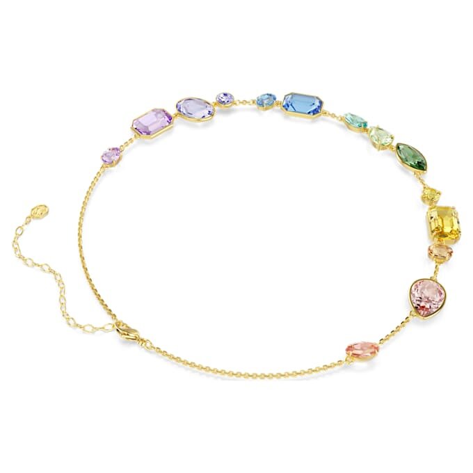 Colar Gema com cortes mistos, multicolorido, banhado a dourado Colar Gema com cortes mistos, multicolorido, banhado a dourado