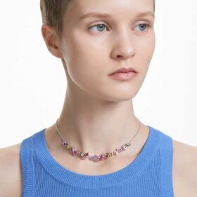 Colar Gema com cortes mistos, multicolorido, banhado a ródio Colar Gema com cortes mistos, multicolorido, banhado a ródio
