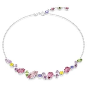 Colar Gema com cortes mistos, multicolorido, banhado a ródio Colar Gema com cortes mistos, multicolorido, banhado a ródio