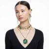 Colar Gema com cortes mistos, verde, banhado a dourado