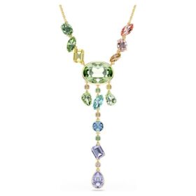 Colar Gema em Y com cortes mistos, multicolorido, banhado a dourado Colar Gema em Y com cortes mistos, multicolorido, banhado a dourado