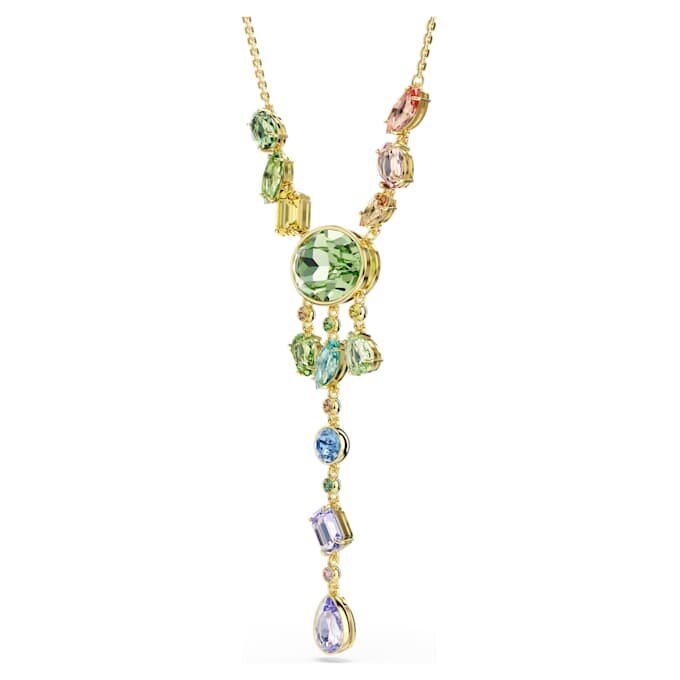 Colar Gema em Y com cortes mistos, multicolorido, banhado a dourado Colar Gema em Y com cortes mistos, multicolorido, banhado a dourado