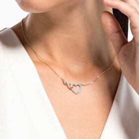 Colar Hyperbola Infinity e Coração, Branco, Acabamento em metais mistos