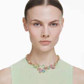 Colar Idyllia com cortes mistos, flor, multicolorido, banhado a ouro