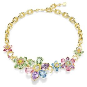 Colar Idyllia com cortes mistos, flor, multicolorido, banhado a ouro