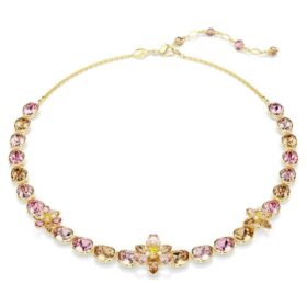 Colar Idyllia com cortes mistos, flor, multicolorido, banhado a ouro