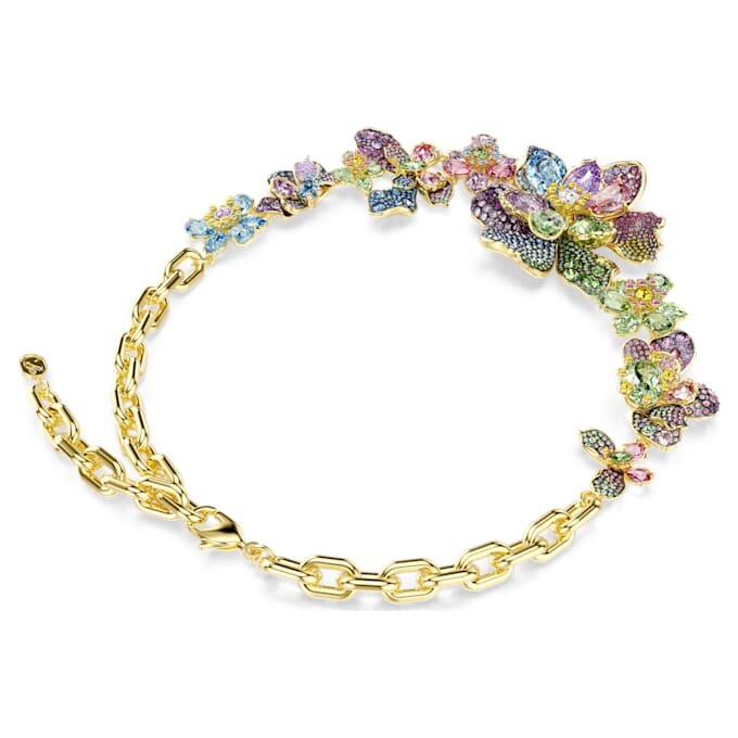 Colar Idyllia com cortes mistos, pavé, flor, multicolorido, banhado a ouro Colar Idyllia com cortes mistos, pavé, flor, multicolorido, banhado a ouro