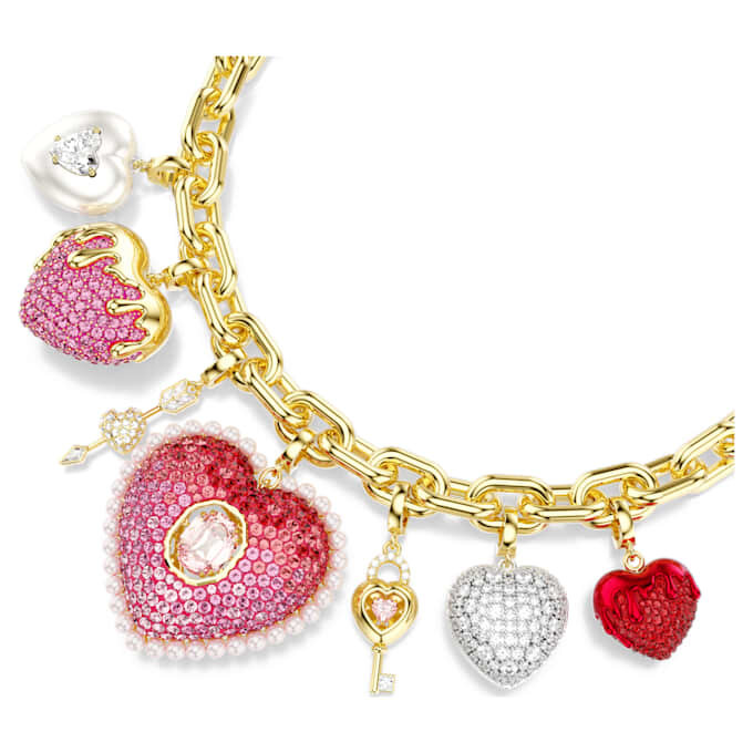 Colar Idyllia com cortes variados, coração, chave, multicolorido, banhado a ouro Colar Idyllia com cortes variados, coração, chave, multicolorido, banhado a ouro