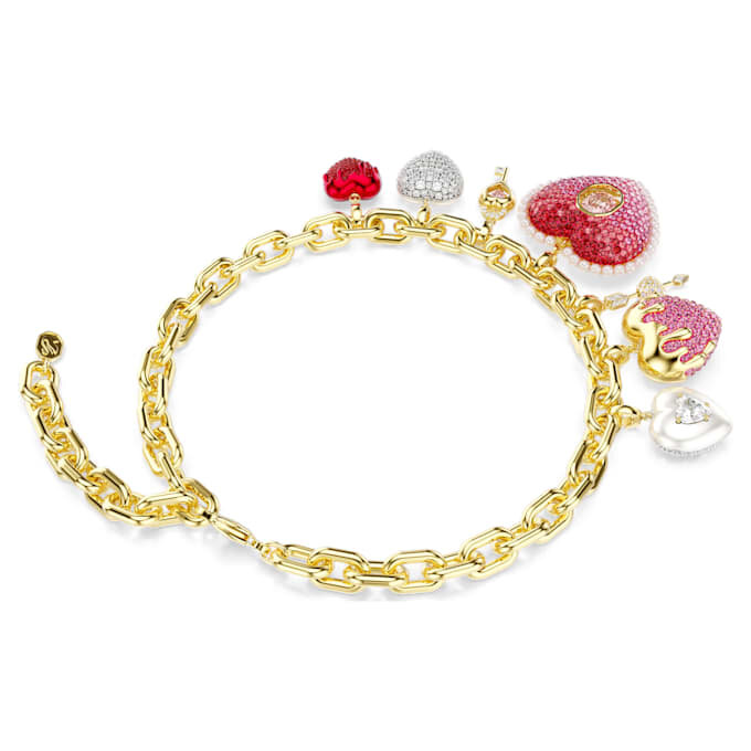 Colar Idyllia com cortes variados, coração, chave, multicolorido, banhado a ouro Colar Idyllia com cortes variados, coração, chave, multicolorido, banhado a ouro