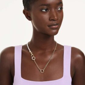 Colar Idyllia com pérolas de cristal, branco, banhado a dourado