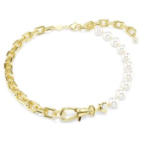 Colar Idyllia com pérolas de cristal, branco, banhado a dourado