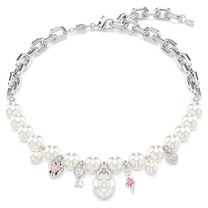 Colar Idyllia com pérolas de cristal, cortes mistos, branco, banhado a ródio Colar Idyllia com pérolas de cristal, cortes mistos, branco, banhado a ródio