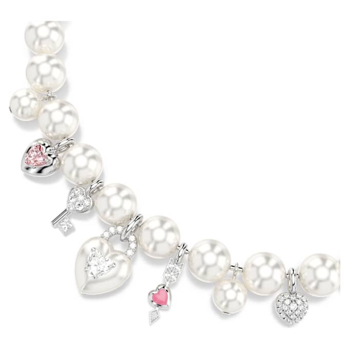Colar Idyllia com pérolas de cristal, cortes mistos, branco, banhado a ródio Colar Idyllia com pérolas de cristal, cortes mistos, branco, banhado a ródio