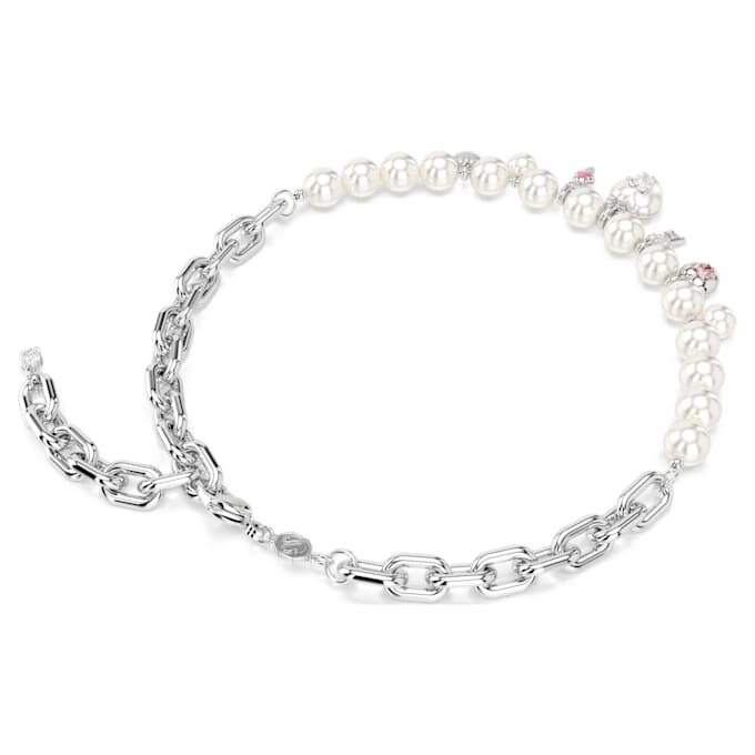 Colar Idyllia com pérolas de cristal, cortes mistos, branco, banhado a ródio Colar Idyllia com pérolas de cristal, cortes mistos, branco, banhado a ródio