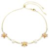 Colar Idyllia com pérolas de cristal, cortes mistos, flor, multicolorido, banhado a ouro