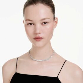 Colar Matrix com corte baguete, branco, banhado a ródio Colar Matrix com corte baguete, branco, banhado a ródio
