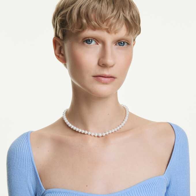 Colar Matrix com Pérolas de Cristal, Branco, Banhado a Ródio Colar Matrix com Pérolas de Cristal, Branco, Banhado a Ródio