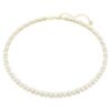Colar Matrix Tennis com pérolas de cristal, corte redondo, branco, banhado a dourado Colar Matrix Tennis com pérolas de cristal, corte redondo, branco, banhado a dourado